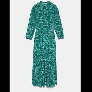 Zara green floral print Felicia shirt dress belted